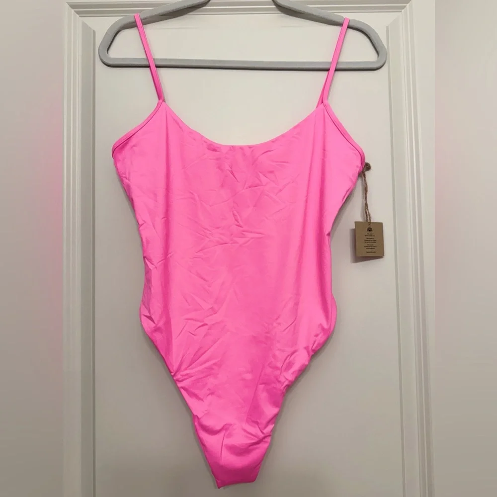 NWT Toast Swim Free People Solid High Cut Pink One Piece Swimsuit - XL - Picture 4 of 9